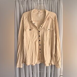 Free People Cream Button Down Shirt Medium
